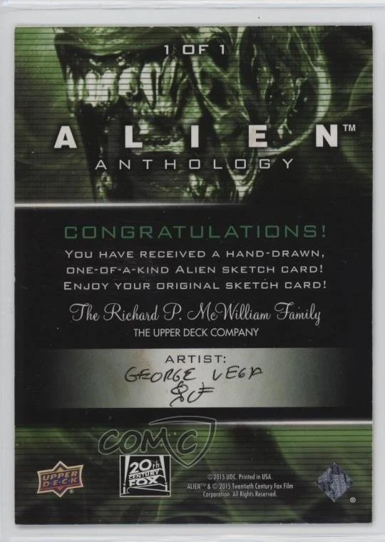 2016 Upper Deck Alien Anthology 1/1 George Vega Auto Sketch p1l - Image 2 of 3