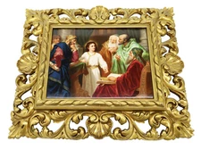 Framed KPM German Plaque "Jesus in the Temple with Elders" Hausmaler C-1880's