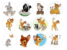 12 count Bambi Edible Image rounds, Wafer paper, pre cut, choose sz.