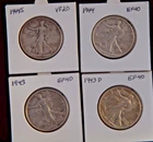 4 Walking Liberty Half Dollars, average circ. condition.