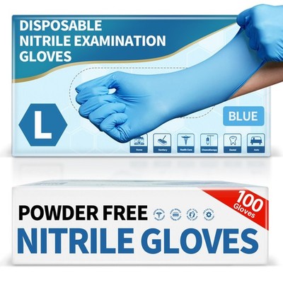 Medguy Powder-Free Nitrile Exam Gloves, 4.5 Mil, 100 Pcs Large, Large (Blue)