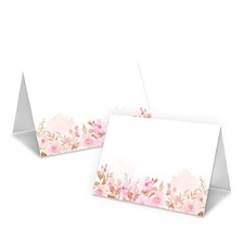 Pink Flower Themed Tent Style Place Cards 25 Pack for Wedding Party Table