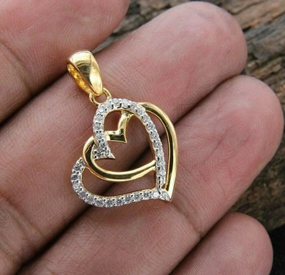1.50 Ct Round Cut Real Moissanite Double Heart Pendant 14K Yellow Gold Plated