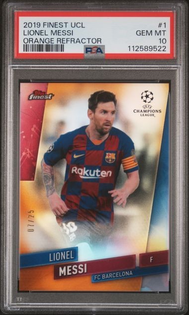Lionel Messi 2019 Topps Finest UCL Orange Refractor /25 PSA 10 #1 FC Barcelona