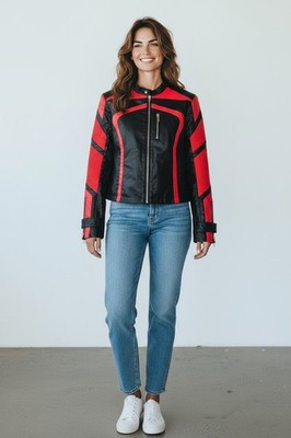 Amisu Damen Kunstlederjacke Racing Biker Jacke Jacket veganes Leder Gr. 40