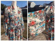 VTG Fashion Mart Belted Kimono w/ Flowers, Bridges and Japanese Houses