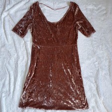 Urban Outfitters Pink Kimchi Blue Dress L Crushed Velvet Scoop Back Mini Stretch