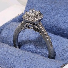 Vera Wang 14k White Gold Diamond Halo Engagement Ring Pave Band Size 5