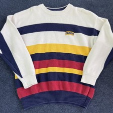Vintage 90s IZOD Sweater Mens Large Multicolor Striped Cotton Crewneck Pullover