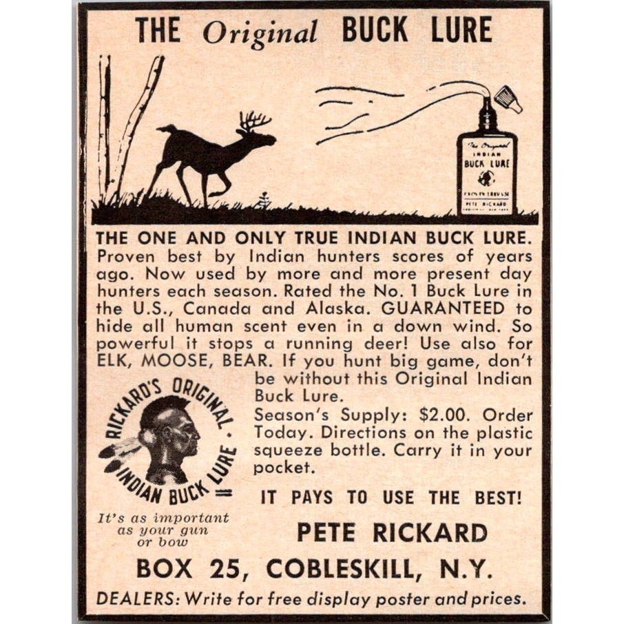 Original Indian Buck Lore Pete Rickard Cobleskill NY 1965 Magazine Ad SAH4-S1
