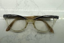 Vintage TOTO USA Cat Eye Eyeglasses Clear/Amber w/ Silver Filigree Brow Caps 5 