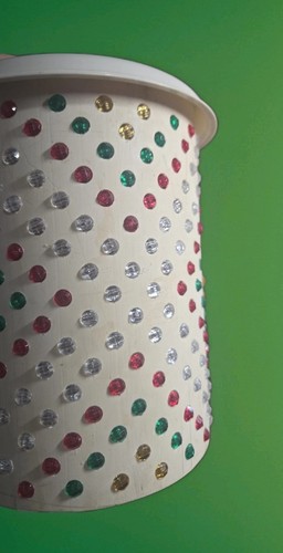 11" Vintage MCM 70s Lawnware Type Multicolor Hanging Swag Lamp Diamond/X Design - Picture 11 of 13