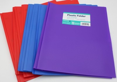 Wexford 3-PACK Plastic Folder with Prongs Multi Color 9.1x11.61 2 Pocket Durable