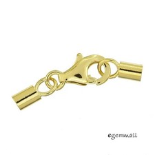 2x Gold Plated Sterling Silver Lobster Clasp Leather Cord End Cap 3mm 97778
