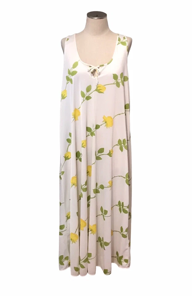 Christian Dior Robe And Gown Set Yellow Roses Vintage Satin No Belt Women’s Sz L - Image 2 of 4