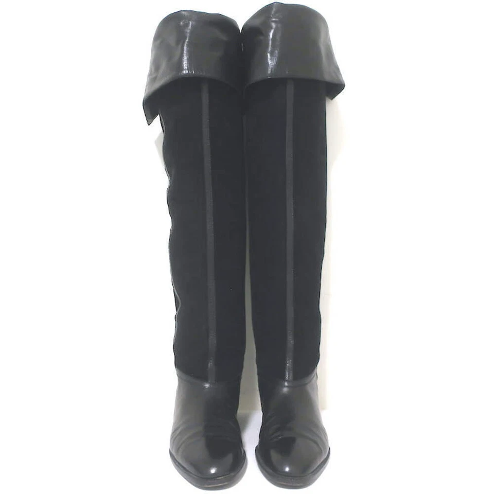 Vintage Bottega Veneta Over the Knee Flat Boots Black Leather & Suede Size 38 - Image 3 of 4