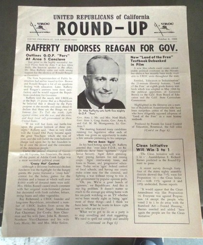 10 8 1966 Brochure UROC Ronald Reagan CA Governor Election Campaign 
