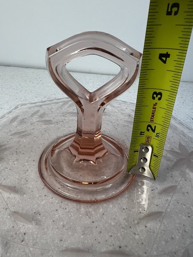 Pink Depression Glass Sandwich Tray Etched Flowers/Stripes Anchor Hocking? - Picture 10 of 10