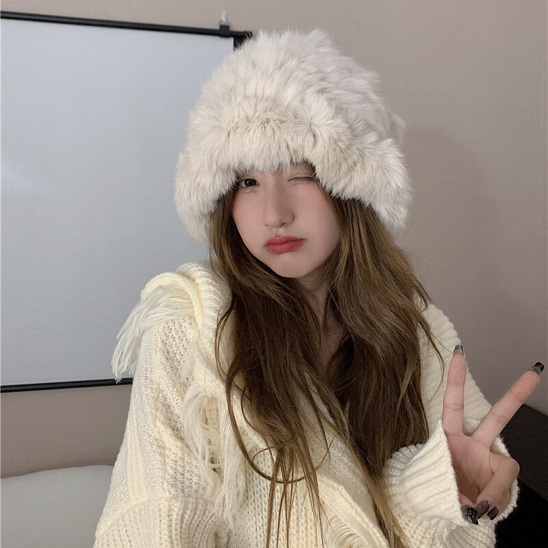 Chic Faux Fur Hat with Ears Franhais Womens Faux Fur Hat, Fisherman Furry Fluffy  main image 4