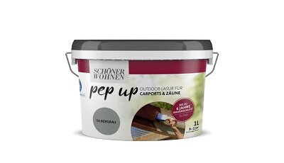 Schöner Wohnen Pep up Outdoor Außen Lasur Holz Carports & Zäune 1 L Silbergrau