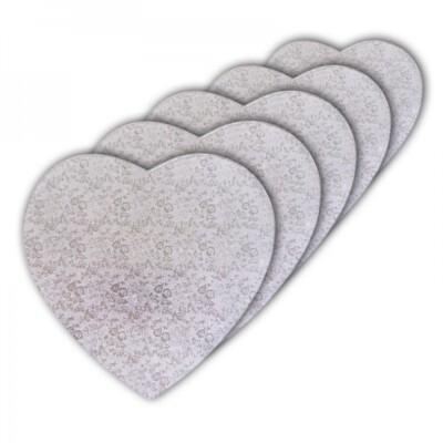 5 Tortenplatten Herz Cake Board silberfarben ca. 20 cm