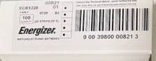 Energizer CR1220 40mAh 3V Lithium LiMnO2 100 BATTERIES EXP. 2034