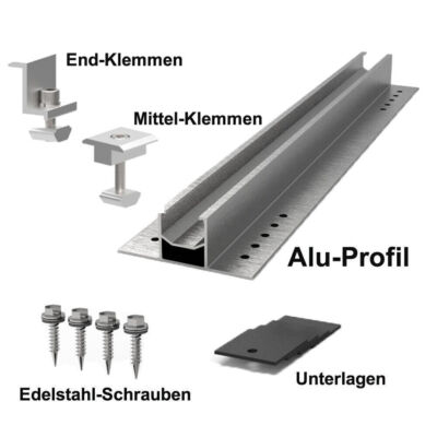 GOMETY Solarmodul Montage-Set: 12 Cm U-Schiene + Verstellbare Klemmen Für 30-35 Mm Dicke Paneele, Flachdach & Trapezblech
