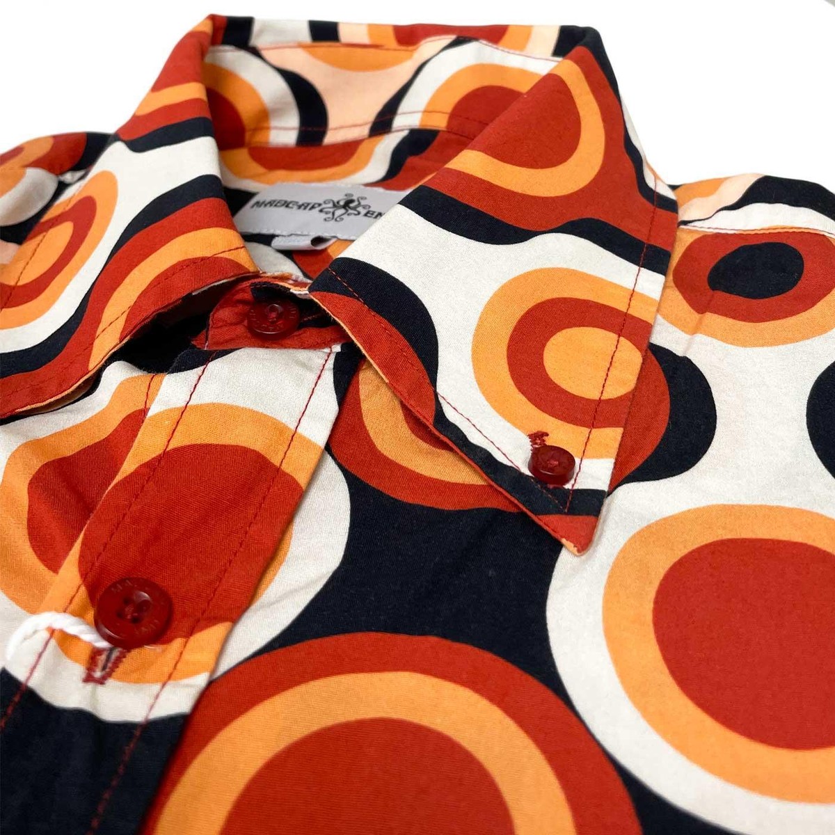 60s 70s OP ART PRINT MENS BIG COLLAR SHIRT RETRO MOD MADCAP Trip
