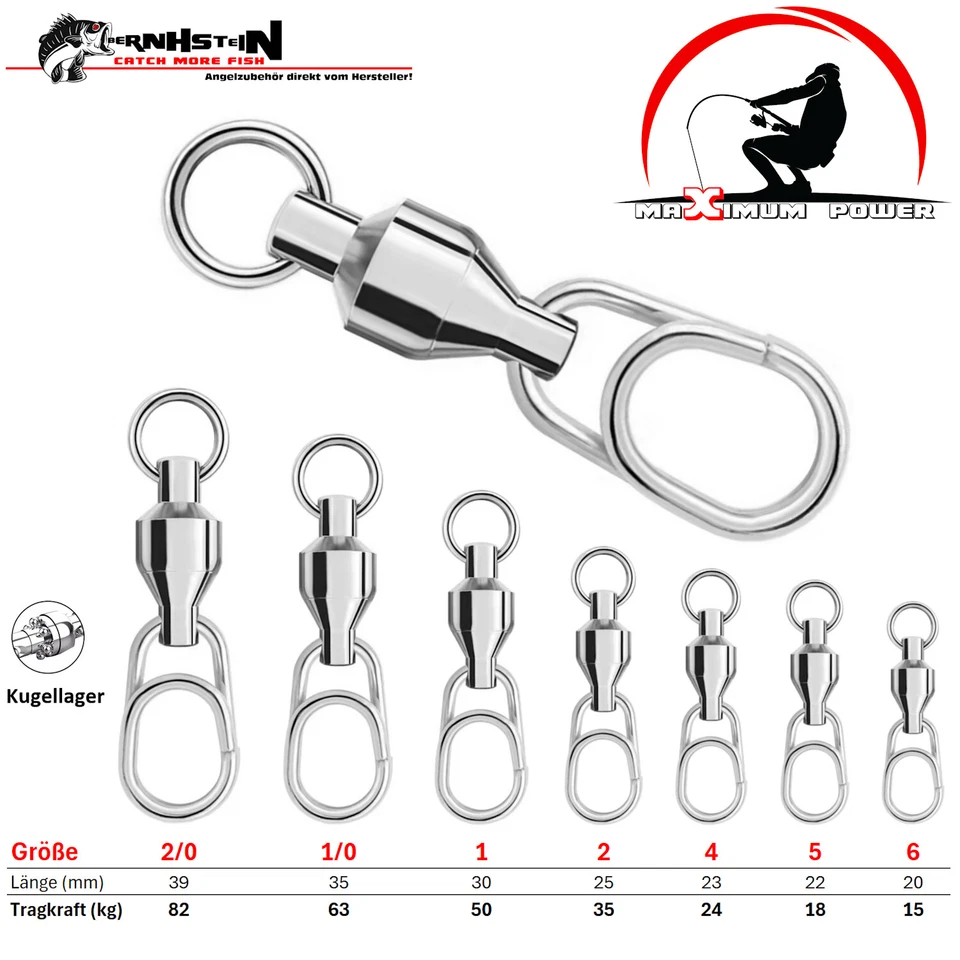 BERNHSTEIN Maximum Power Kugellager Wirbel, Edelstahl Fast Snap, Meereswirbel, Welswirbel