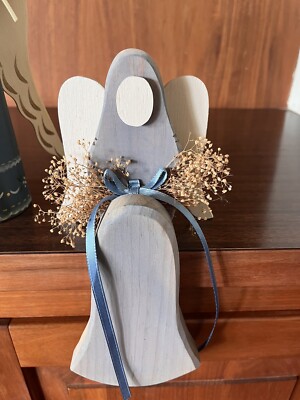 Two Vintage Wooden Angels Hand painted Religious Decor 1980s/1990s