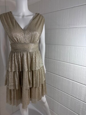 Lilly Pulitzer Faye v-neck Ruffle Dress Gold Metallic Knit Crinkle Small  NWT | eBay