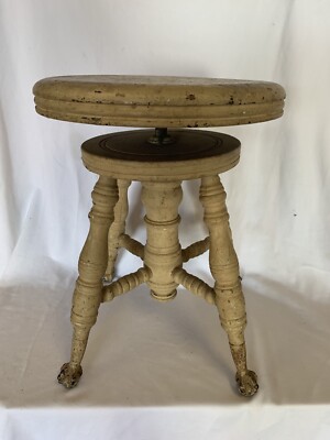 Antique Piano Stool With Glass Claw Feet Seat Raises And Lowers