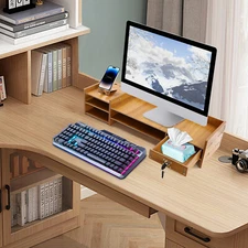 Wood Desk Organizer Home Office Desktop Storage Drawer Computer Holder w/Lock