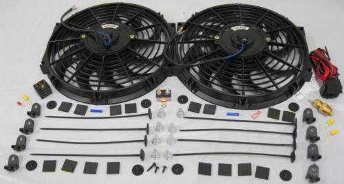 Dual 12" inch Curved S-Blade Electric Radiator Cooling Fans + Thermostat & Mount - Picture 1 of 1