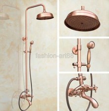 Antique Red Copper Bathroom 8" Rainfall Shower Head Shower Tub Faucet Set frg501