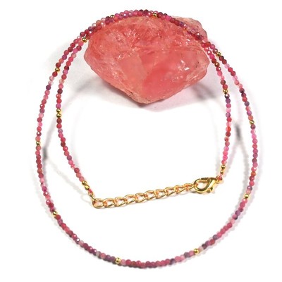 Beautiful A++ Pink Tourmaline Micro Faceted Round Tiny Beads 18'' Dainty Necklace