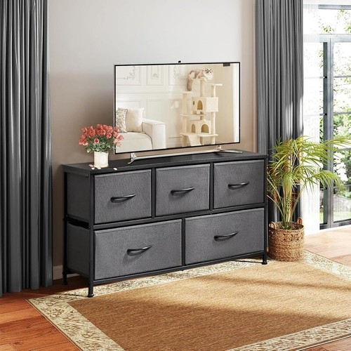 5 Drawer Fabric Dresser Storage Organizer Chest Bedroom Living Room TV Stand New - Picture 2 of 7
