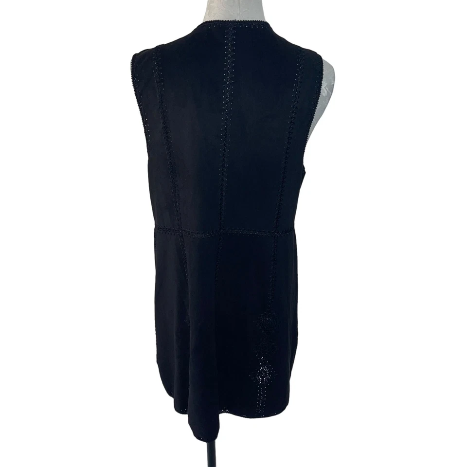 Neiman Marcus Long Vest Womens Size Large Black Faux Suede Open Front Mod - Image 2 of 4
