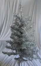 25” Silver Tinsel Christmas Tree With Stand Tabletop Tree Retro Glam Art Deco