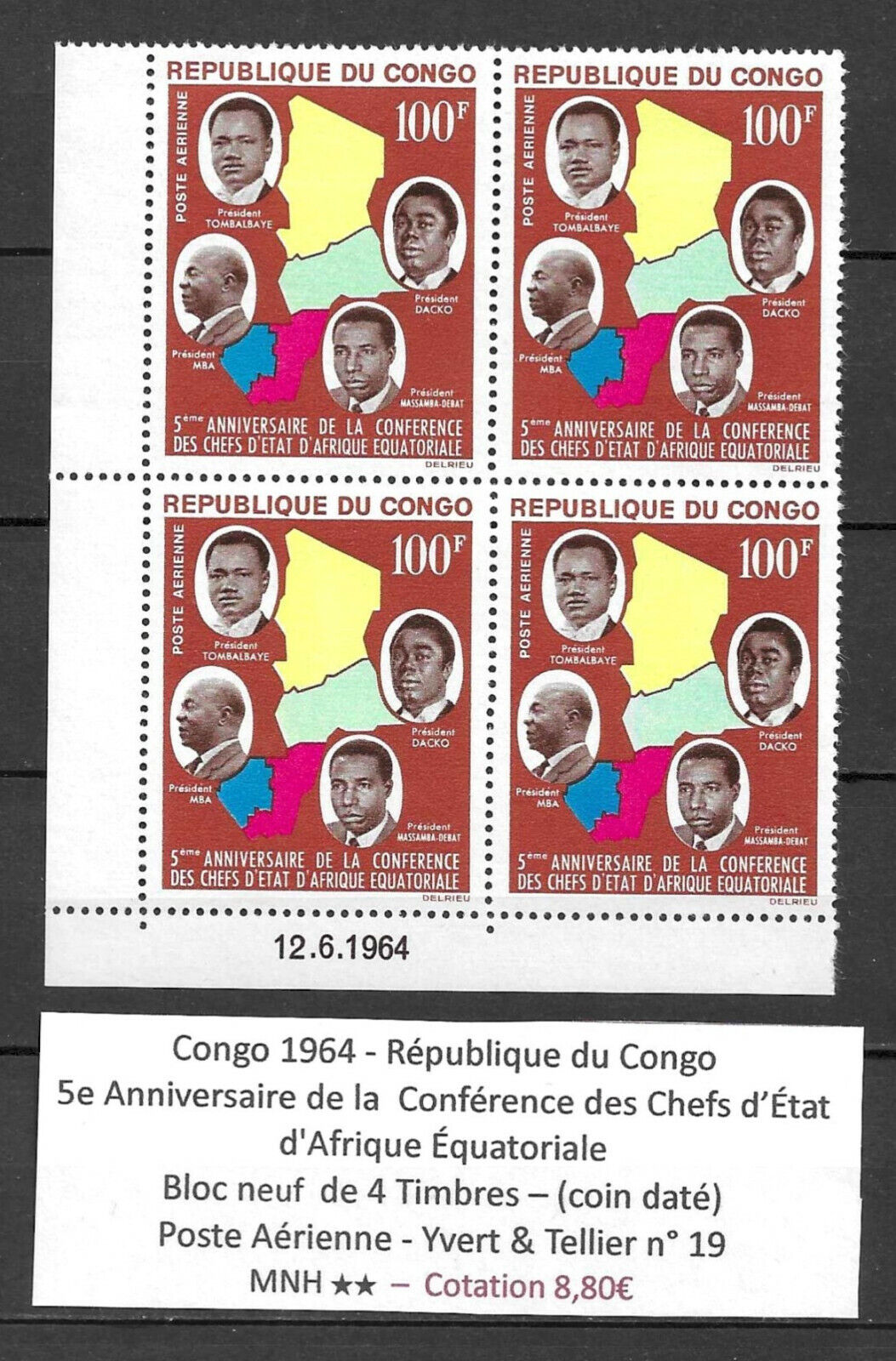 Congo 1964 - Air Mail n° 19 Conférence 4 Excellent Stamps of MNH wholesale Bloc