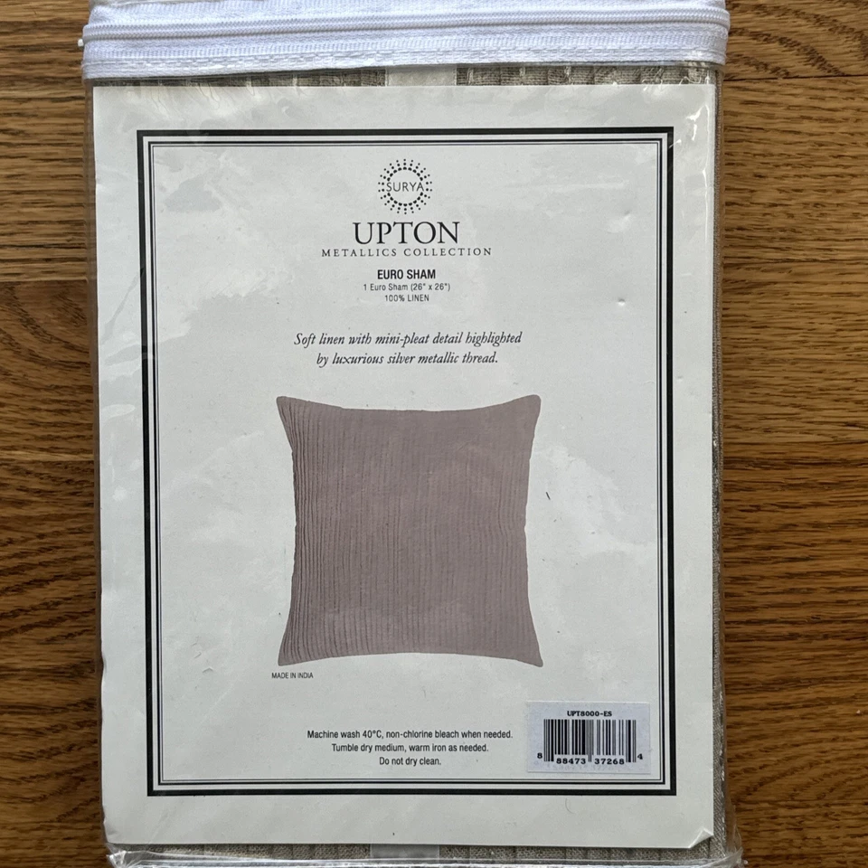 Upton Euro Sham de Surya Lino Taupe Plisado Plateado Hilo Metálico Neutro Foto 3 de 4