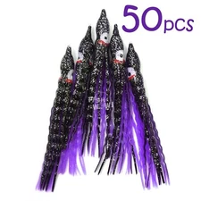 50pcs Fish WOW!® 5" Squid Skirt Octopus Hoochies Crinkle purple black trolling