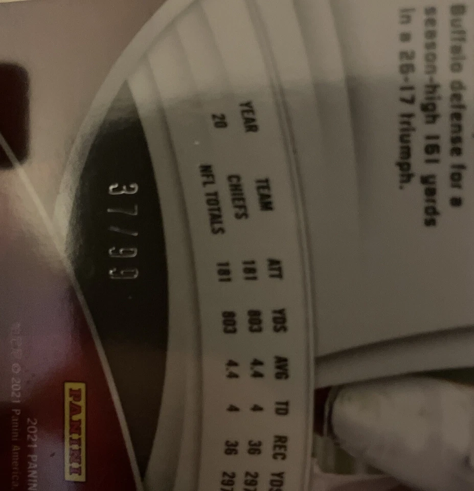 2021 Panini Spectra Clyde Edwards-Helaire Celestial Prizm /99  card #50 KC Chief - Image 4 of 4