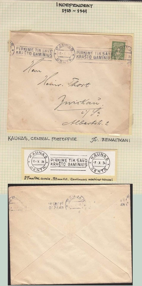 Lituania 1934 cubierta Kaunas. kn936 Foto 2 de 2