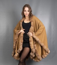5497 NEW GLAMOROUS CASHMERE COAT FUR SWINGER CAPE RUSSIAN SABLE PELZ SIZE M-6XL