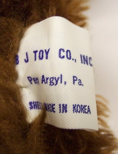 VINTAGE ANTIQUE B.J. Toy FUZZY BROWN PUPPY DOG 13" Plush STUFFED ANIMAL Toy - Picture 5 of 5