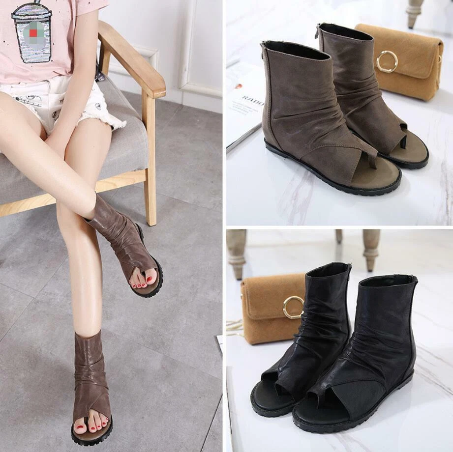 Flip Flops Women s High Top Sandals Boots Shoes Hidden Wedge Zipper Roman Casual