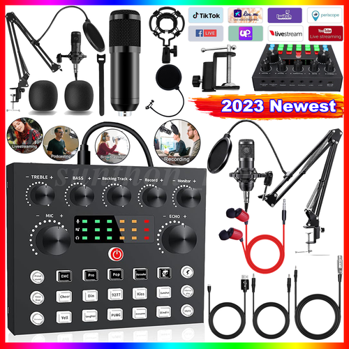 Complete W/ Earphone Recording Kit Mixer Condenser Microphone Set Music Podcast