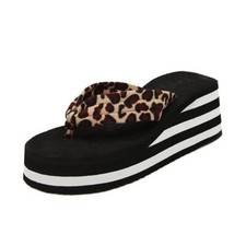 Women's Flip Flops Summer Beach Sandals Shoes Leopard Striped Platform Comfort