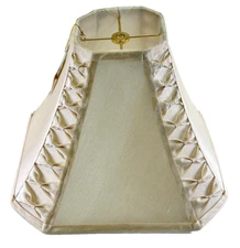 13.5 x 9.5" Bell Shape Fabric Ribbon Sides Lamp Shade Cream w/ Brass Attachment